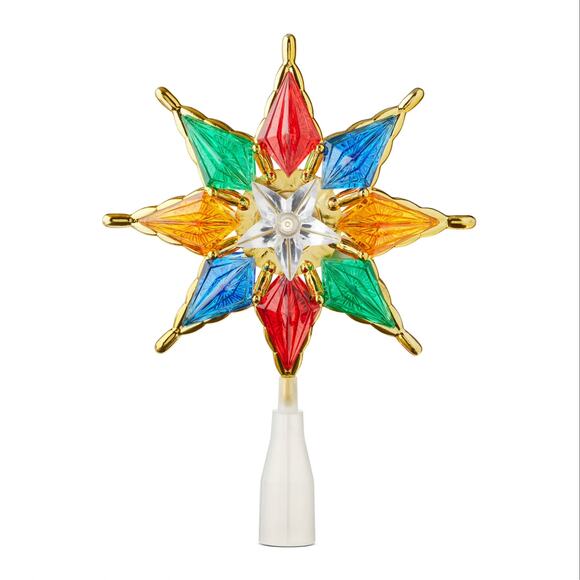 Retro Nostalgic 8" Gold Trim Multicolor Star Christmas Tree Topper Light Up Lit - Picture 2 of 15